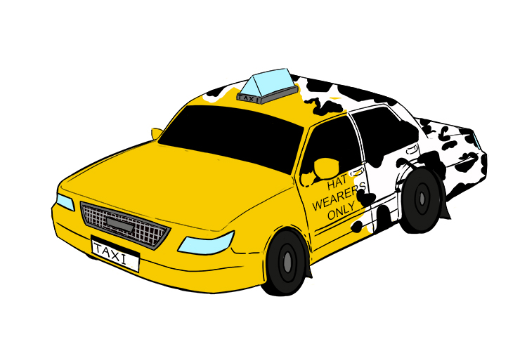 A picture of a taxi starting to morph and change colour